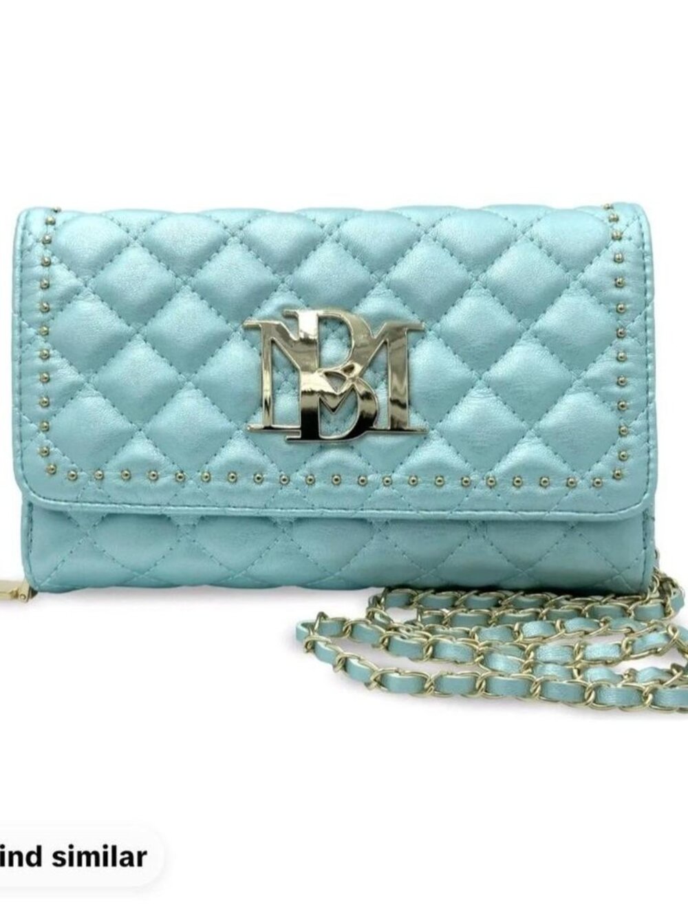 Badgley Mischka Blue and Gold Quilted Crossbody Cinderella Bag - Picture 5 of 9